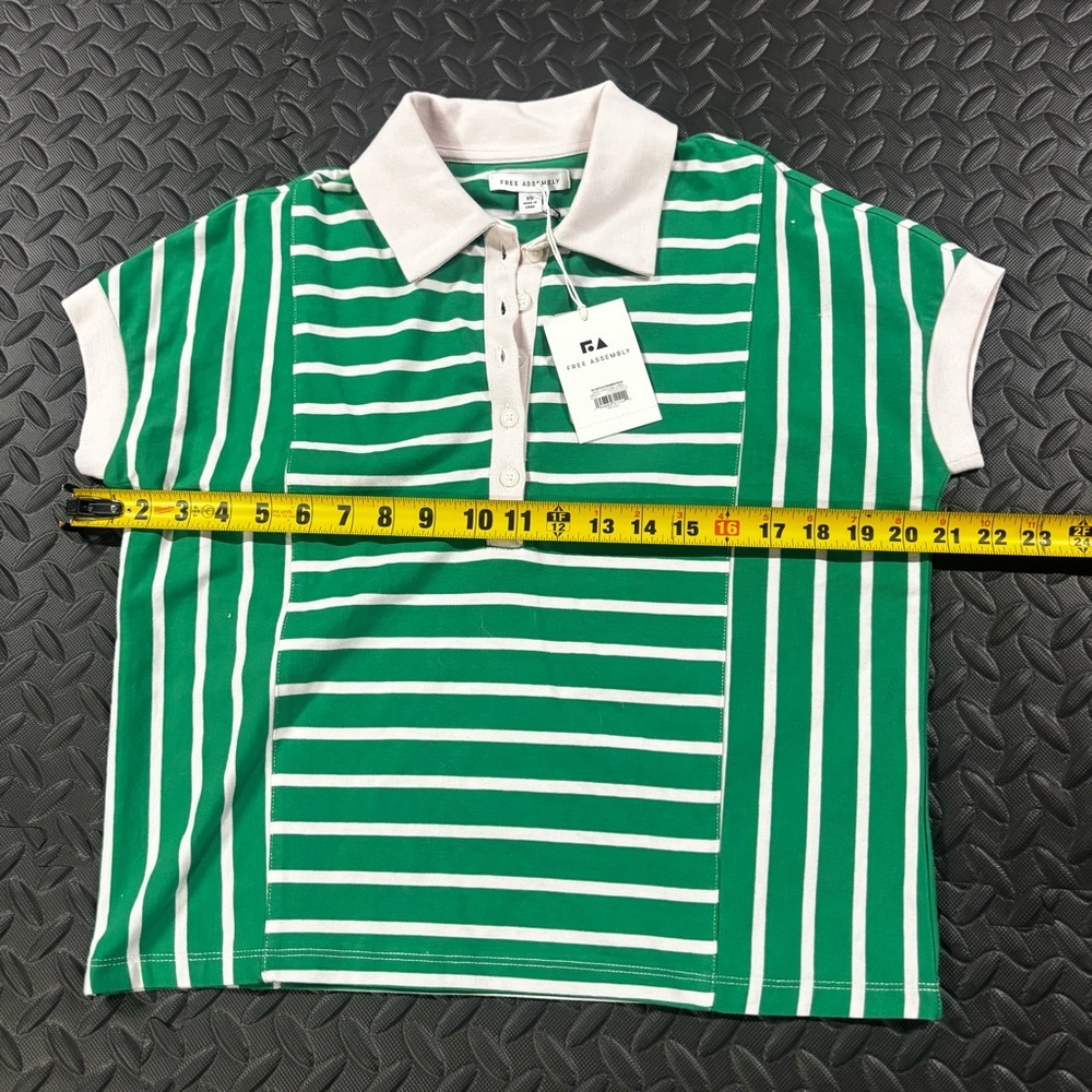 NWT Free Assembly Green White Striped Polo Shirt XS - Picture 9 of 11